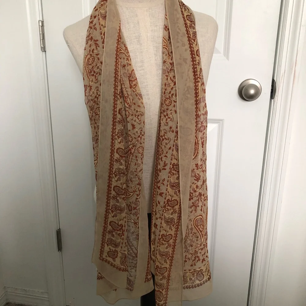 Pretty Earth Tone and Rust Paisley Print Scarf
